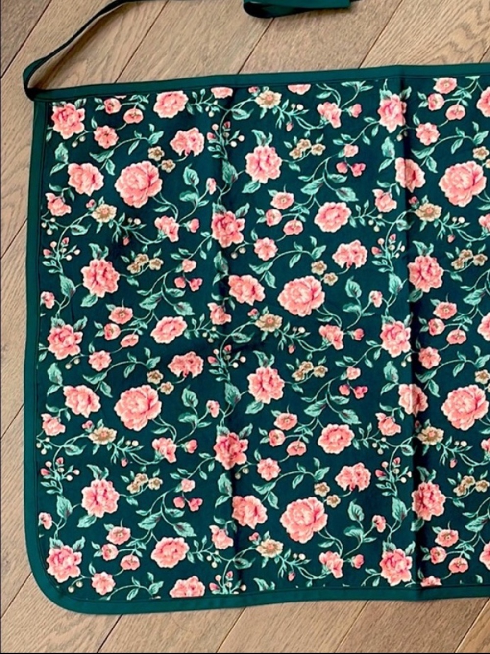 Green Pink Floral Cotton Kitchen Half Apron Waist Pouch NWOT